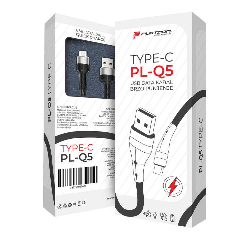 PL-Q5 TYPE C 1,5M USB DATA KABAL BRZO PUNJENJE PLATOON