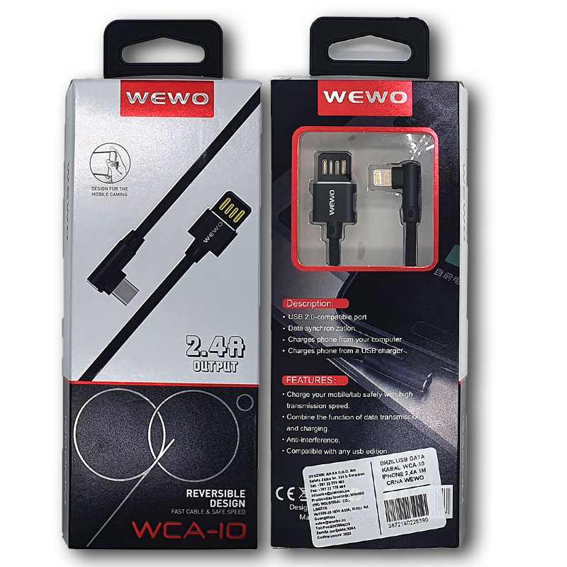 BRZI USB DATA KABAL WCA-10 IPHONE 2,4A 1M CRNA WEWO