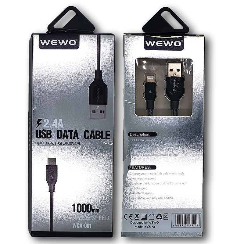 BRZI USB DATA KABAL WCA-001 IPHONE 2,4A 1M CRNA WEWO
