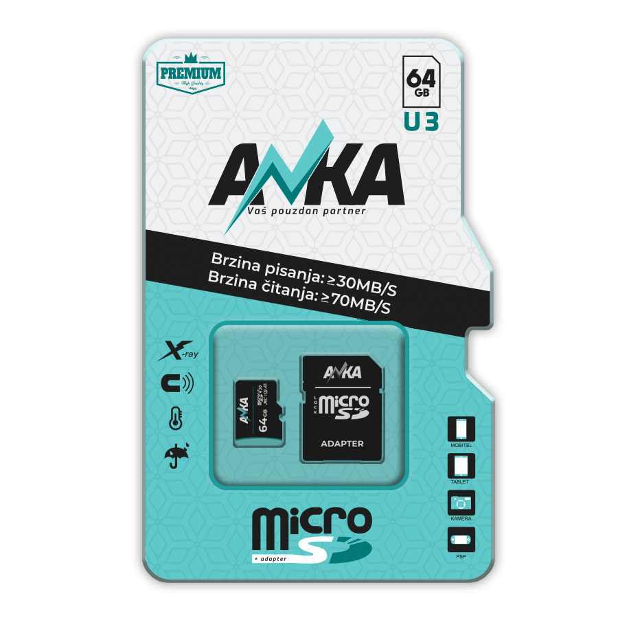 MICRO SD CARD 64GB U3 WS30MB/S RS70MB/S ANKA