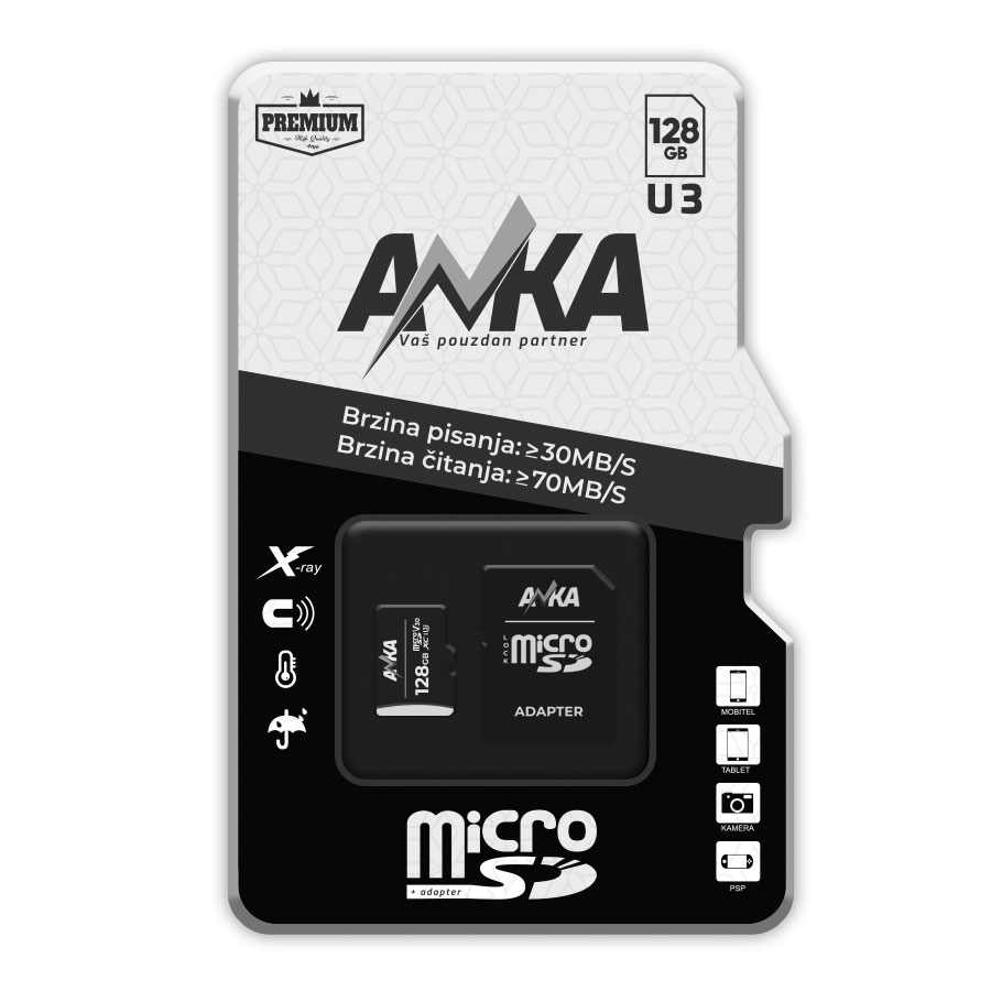 MICRO SD CARD 128GB U3 WS30MB/S RS70MB/S ANKA