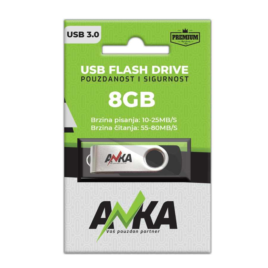 USB FLASH DRIVE METAL 8GB 3.0 WS 10-25MB/S RS 55-80MB/S ANKA