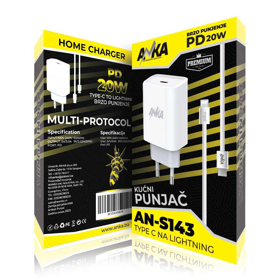 PUNJAC KUCNI AN-S143 20W PD TYPE-C TO LIGHTNING 1 PORT ANKA