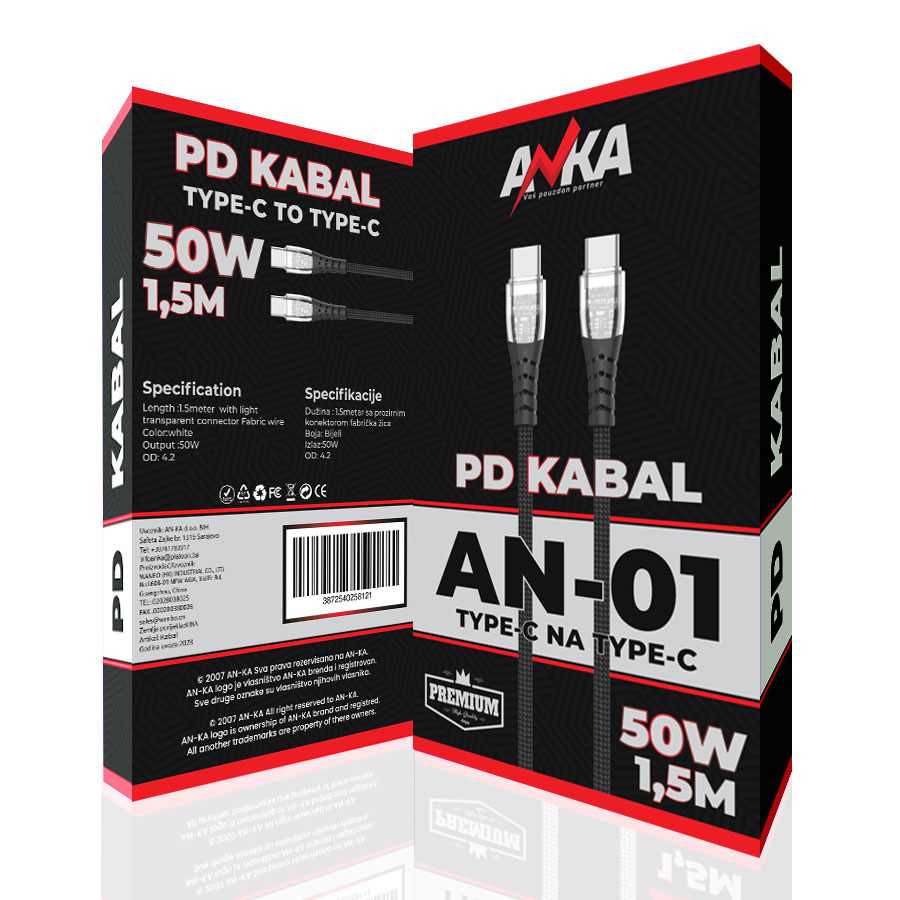PD KABAL TYPE-C - TYPE-C  AN-01 1,5M CRNI AN-KA