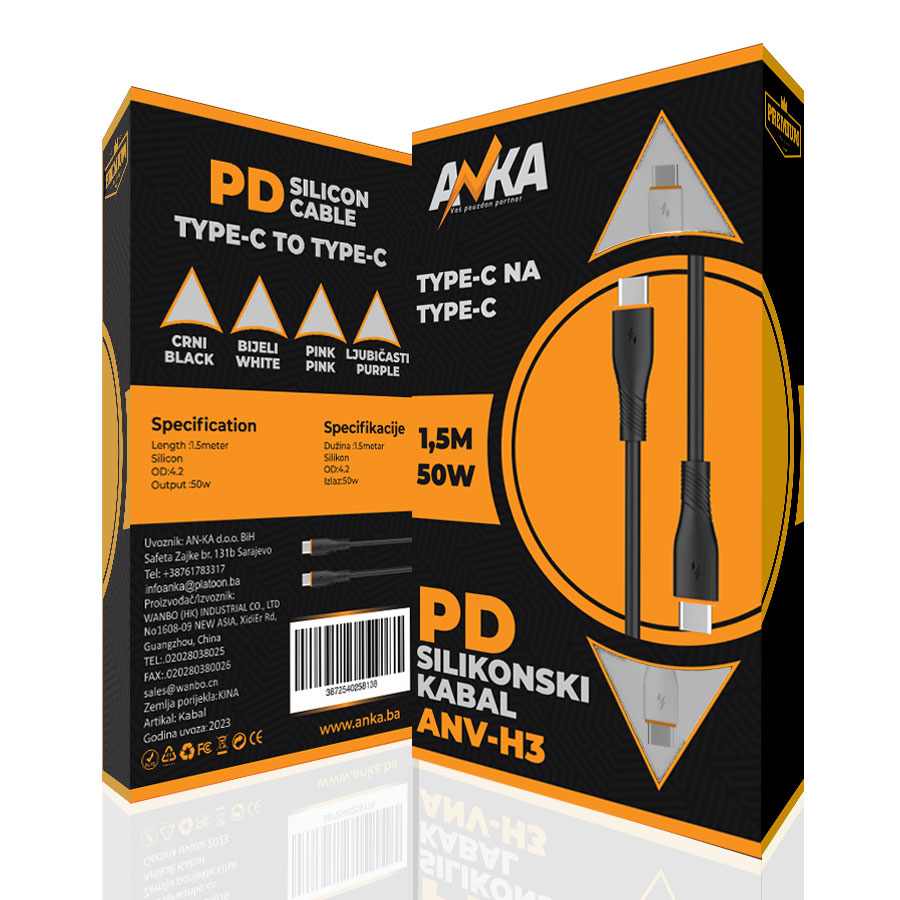 PD SILIKONSKI KABAL TYPE-C NA TYPE-C ANV-H3 1,5M BIJELI  AN-KA