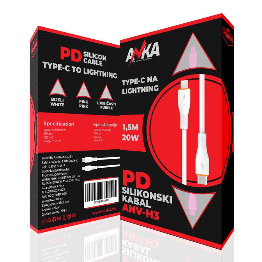 PD SILIKONSKI KABAL TYPE-C NA LIGHTNING ANV-H3 1,5M PINK AN-KA
