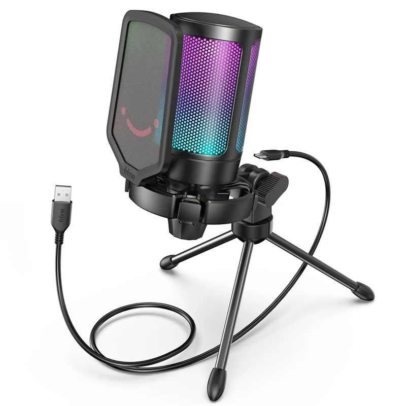 FIFINE RGB GAMING MIKROFON SA TRIPODOM A6V CRNI