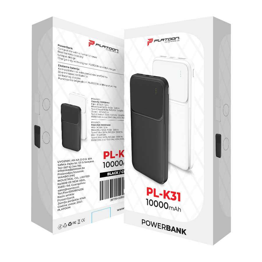 POWERBANK PL-K31 10000MAH PLATOON CRNI