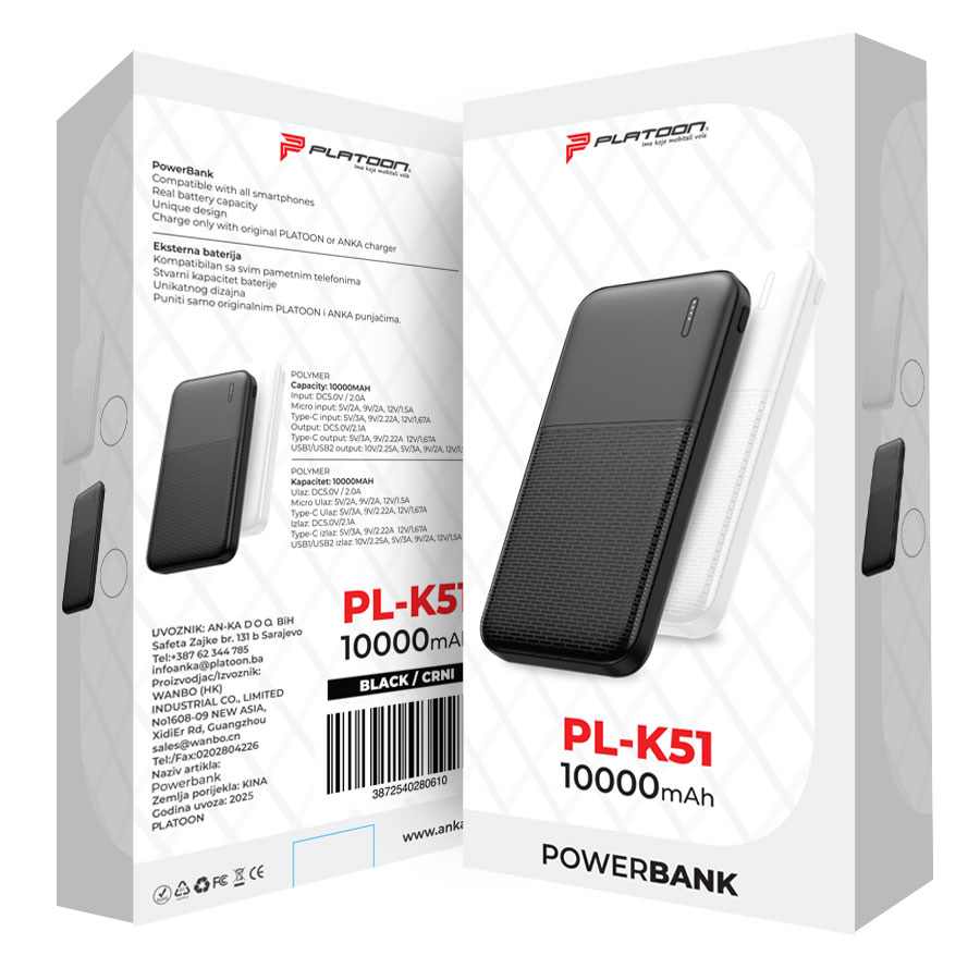 POWERBANK PL-K51 10000MAH PLATOON BIJELI