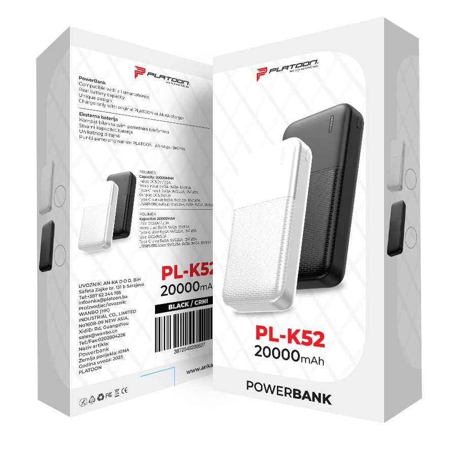POWERBANK PL-K52 20000MAH PLATOON BIJELI