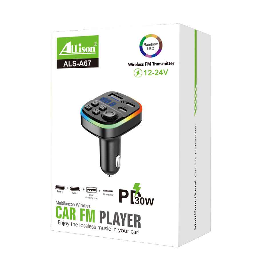 BLUETOOTH FM TRANSMITER ALS-A67 PD 30W 2USB TF CARD SLOT